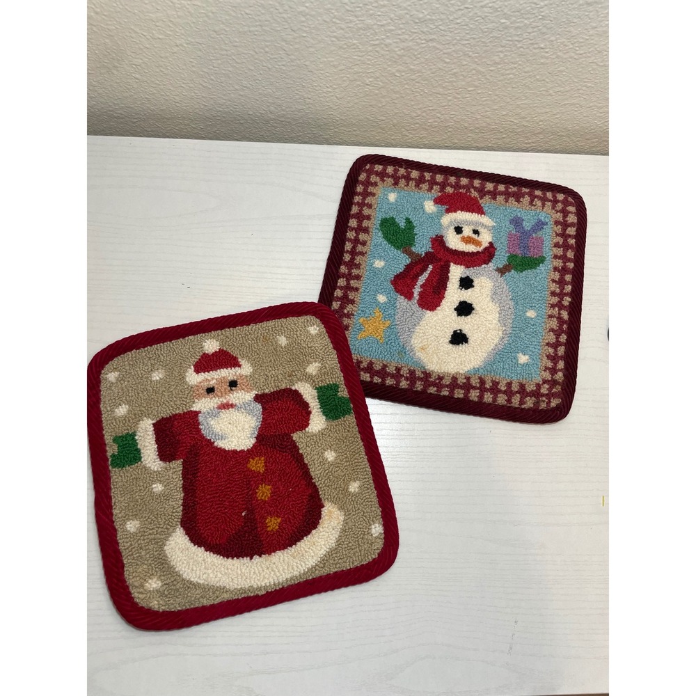 Christmas Pot‎ Holders Set Santa Snowman Punch Needle Kitchen Decor